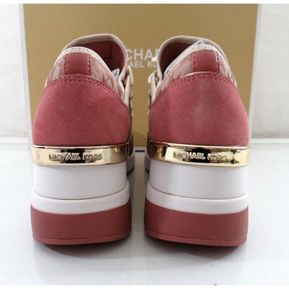 Michael Kors Liv Trainer Wedge Lace Up Sneaker MK Degrade Jacquard Fawn - Picture 5 of 9